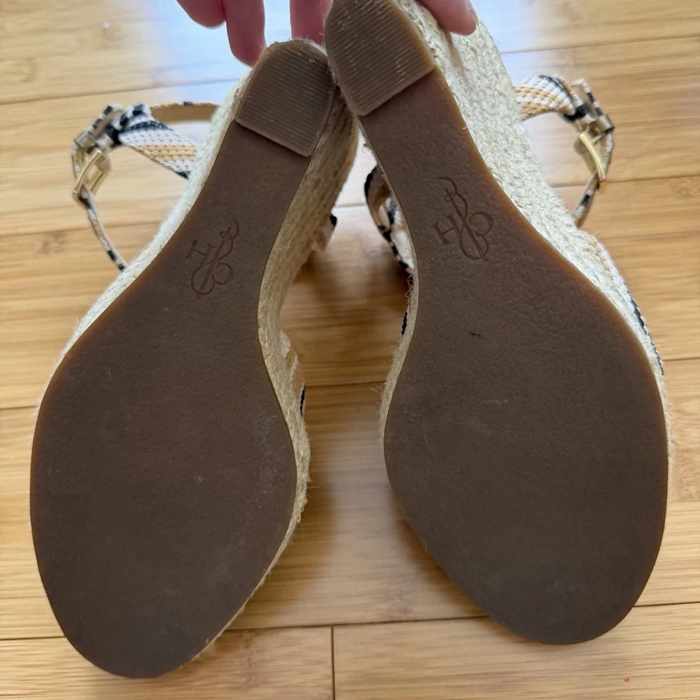 Cole Haan Hart Wedge Sandals Womens 9.5B Striped‎ Espadrille Ankle Strap Gold